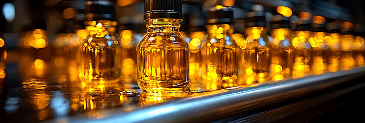 Olive oil flowing through a metal pipe into bottles Generative AI