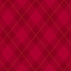 Elegant red argyle pattern with dotted yellow lines - seamless holiday checkered background