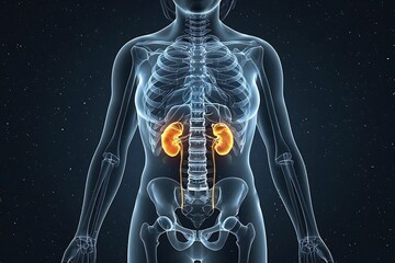 3d human anatomy illustration of kidneys in a transparent body