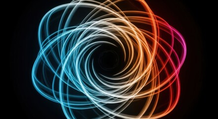 Abstract Colorful Light Painting Trails with Spiral Geometric Shape Design