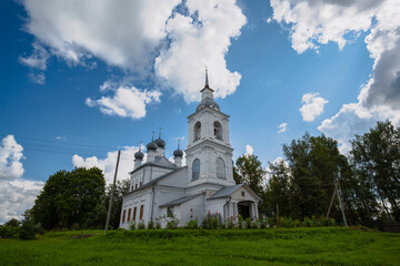 St. Nicholas Church, Kadyy, Kostroma Oblast, Russia. The Church of St. Nicholas the Wonderworker was built in 1811. View of the Orthodox church with its bell tower. An architectural landmark of Kadyy.