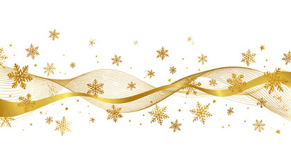 Snowflakes border in wave shape.Golden snowflakes with stars border. Golden snowflakes wave vector. Christmas decoration. Template with a christmas elements .Snowflakes background on white background