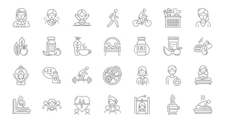 Hand-drawn vector set of business, web, and food icons, illustrations, and symbols for design