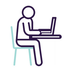 Seated Person Using Laptop Vector Icon, Minimal Line Style, Isolated on White Background