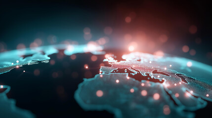 Digital Earth with global network defocused connections, faceless worldwide business, connectivity visualization detail, blurred international background, exchange concept, technol