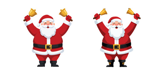 Two cheerful Santas ringing golden bells, spreading holiday cheer and festive spirit