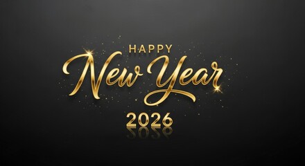 Obraz premium Happy new year greeting card with golden text and sparkling details on a dark background for year 2026