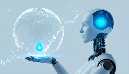 Naklejka premium An AI robot holding a holographic globe, symbolizing technology and innovation