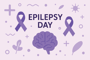 Epilepsy Day illustration with awareness ribbon and brain symbol