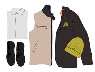vector illustration of a set of  winter clothes autumn fashion wear
