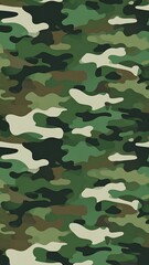 Camouflage pattern with varying greens, browns, and tans in an abstract, blob-like style