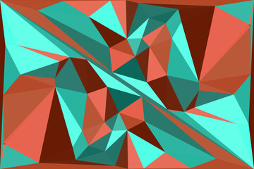 Dynamic abstract geometric background with vibrant angular polygonal shapes in striking teal and coral colors, ideal for digital design projects