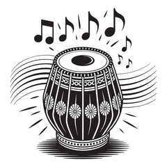 Traditional Indian Drum with Upbeat Musical Symbols
