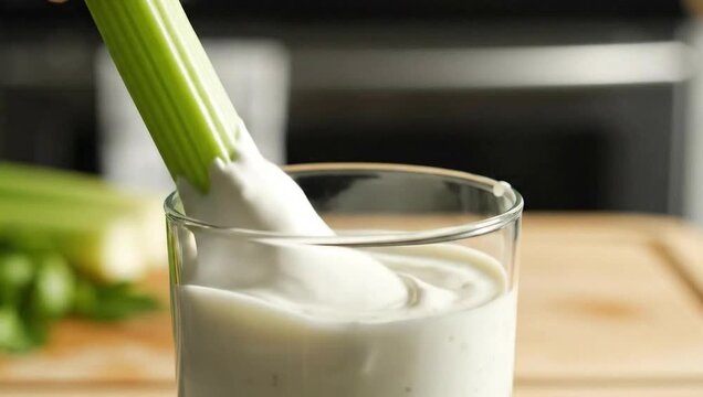 national bloody mary day celery stick dipped into creamy white sauce healthy snack
