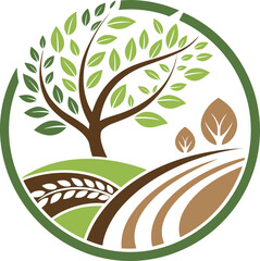 nature tree vector logo design , Arborvitae Aquatica Tree with green leaves and blue water in a circular shape