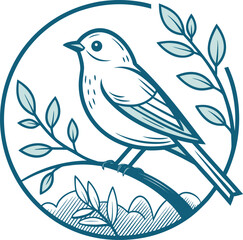 Colorful Cartoon Toucan Perched on Green Branch with Yellow Beak