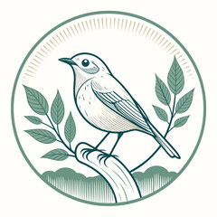 Colorful Cartoon Toucan Perched on Green Branch with Yellow Beak