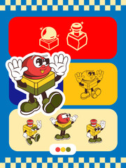 VIntage poster design character set from emergency button