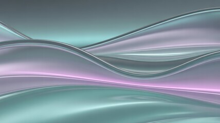Smooth flowing waves of iridescent metallic liquid in teal and pink abstract fluid