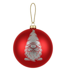 Red Christmas ornament with silver gnome design, ideal for festive decorations, seasonal greeting cards, holiday branding, winter promotions, and celebration themes.