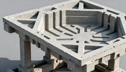 Close medium shot of concretecompatible 3D printed formwork with textured surface highlighting sturdy support structures for casting complex concrete shapes.