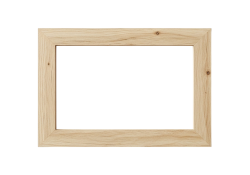 Empty wooden picture frame, isolated on transparent background