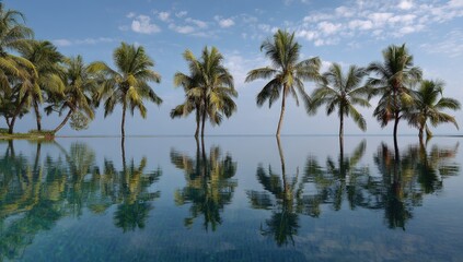 Obraz premium Calm tropical pool with palm reflections