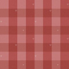 Seamless Pink Plaid Fabric Pattern with White Hearts