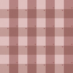 Seamless Pink Plaid Fabric Pattern with Dark Hearts