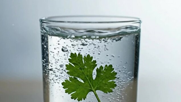 national bloody mary day green leaf drops into clear water glass bubbles