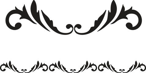 Elegant black floral ornament with symmetrical curves and leaves vector illustration , Perfect for invitations, logos, frames, and vintage decorative designs