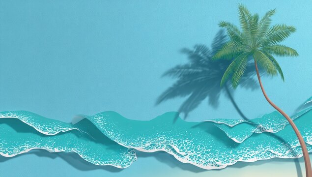 Pastel beach scene with palm tree