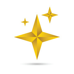 Obraz premium Three Golden star sparkle starbursts of varying sizes.