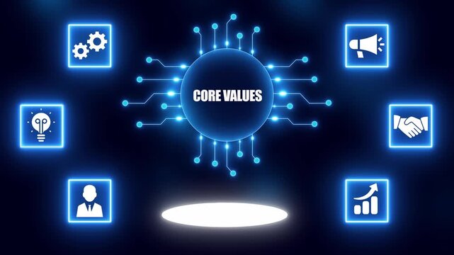 Core Values Concept with Icons and Circuit Board Design business principles