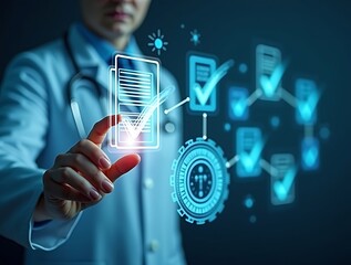 Doctor Using Transparent Holographic Interface for Certified Health Records