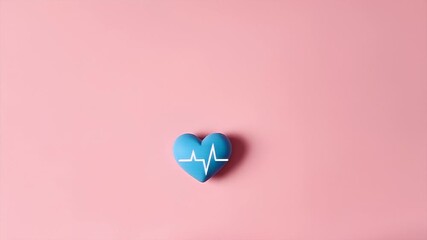 hands holding a blue heart with a heartbeat line on it against a pink background. - Powered by Adobe