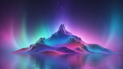 Surreal mountain landscape with aurora borealis and reflective water image