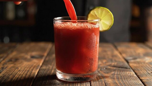 national bloody mary day pouring classic cocktail with ice and lime
