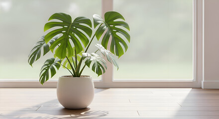 Monstera Plant in Minimalist Interior with Natural Light