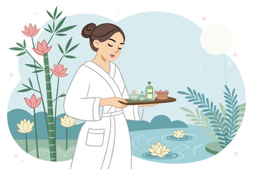 Beauty salon and spa doodle set. Skin care and natural treatment, natural cosmetics concept, time for yourself. Spa with aroma oil, nail file, sleep mask and other care items.	