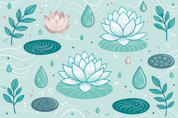 Beauty salon and spa doodle set. Skin care and natural treatment, natural cosmetics concept, time for yourself. Spa with aroma oil, nail file, sleep mask and other care items.	