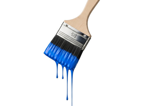 Paintbrush with blue paint dripping from bristles, isolated on transparent background - Powered by Adobe