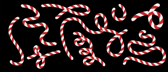 Christmas candy cane twist and peppermint ribbon design with festive stripes and swirls for holiday decor