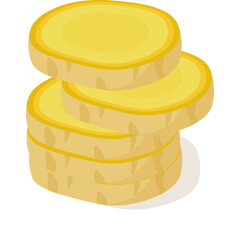 Stack of Golden Yellow Ginger Slices on a Transparent Background Healthy Root Vegetable Ingredient for Cooking and Wellness
