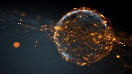 A glowing, interconnected globe representation showcasing a digital network with vibrant orange tones against a dark background.