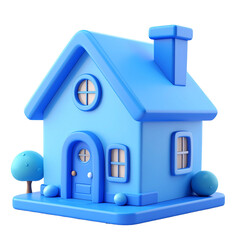 blue house 3d render icon in cartoon plastic style minimal isolated on white transparent background