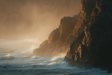 waves crashing on rocks
