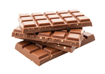 Stack of milk chocolate bars with nuts, isolated on transparent background