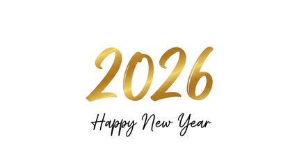 Golden happy new year greeting card with the year two thousand twenty six on a transparent background