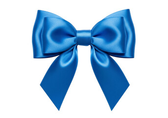 A vibrant blue satin bow, perfect for gift wrapping or decoration, isolated on transparent background